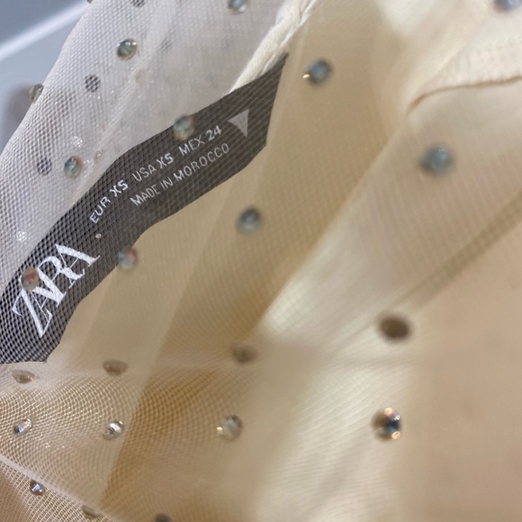 Zara contrasting Sparkly Dress semi sheer rhinestone applique long sleeve - Picture 5 of 9